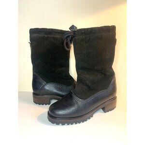 Panjar NEW Chunky Suede Pebbled Leather Insulated Boot Shoe 9.5 M Black